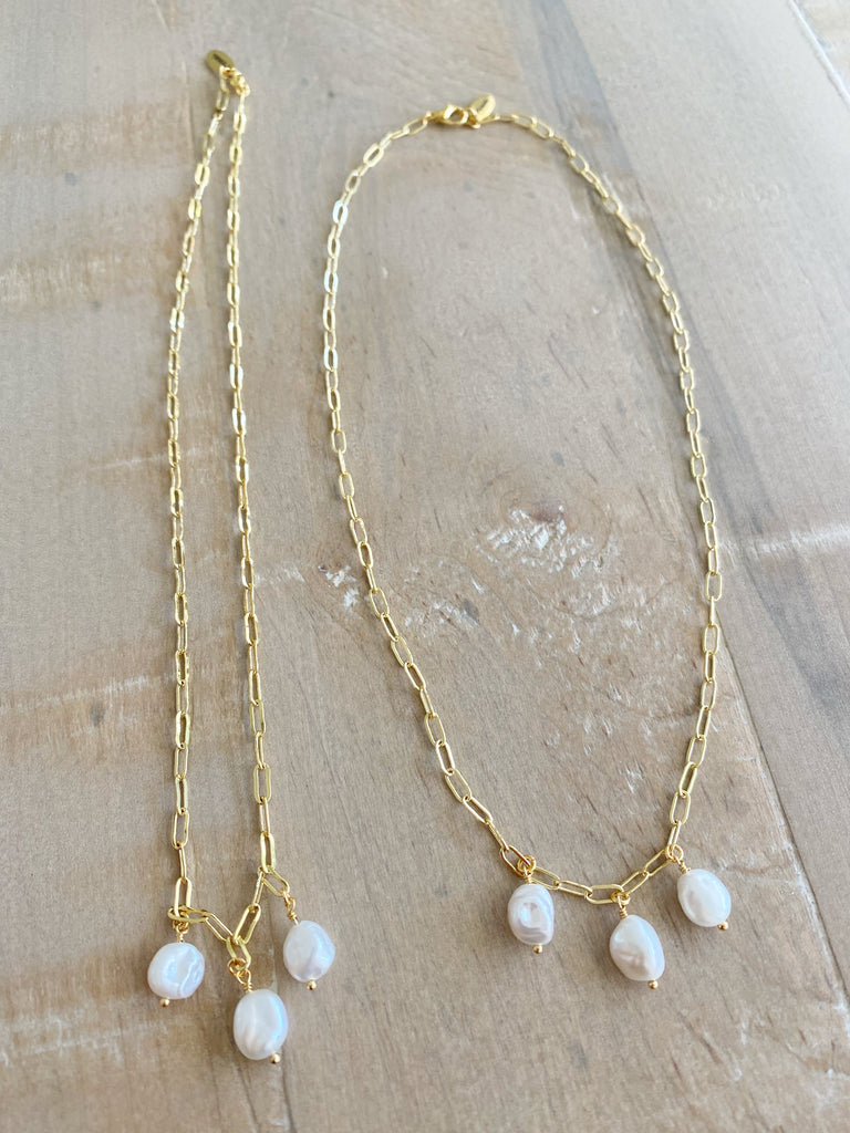 Freshwater Trio Pearl Paperclip chain Necklace
