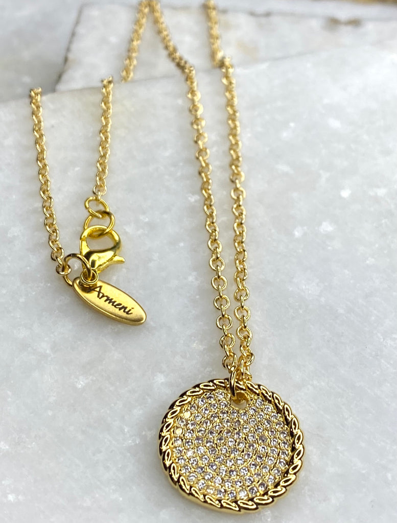 24k Gold filled Gold Rope Micro Pave Pendant Necklace