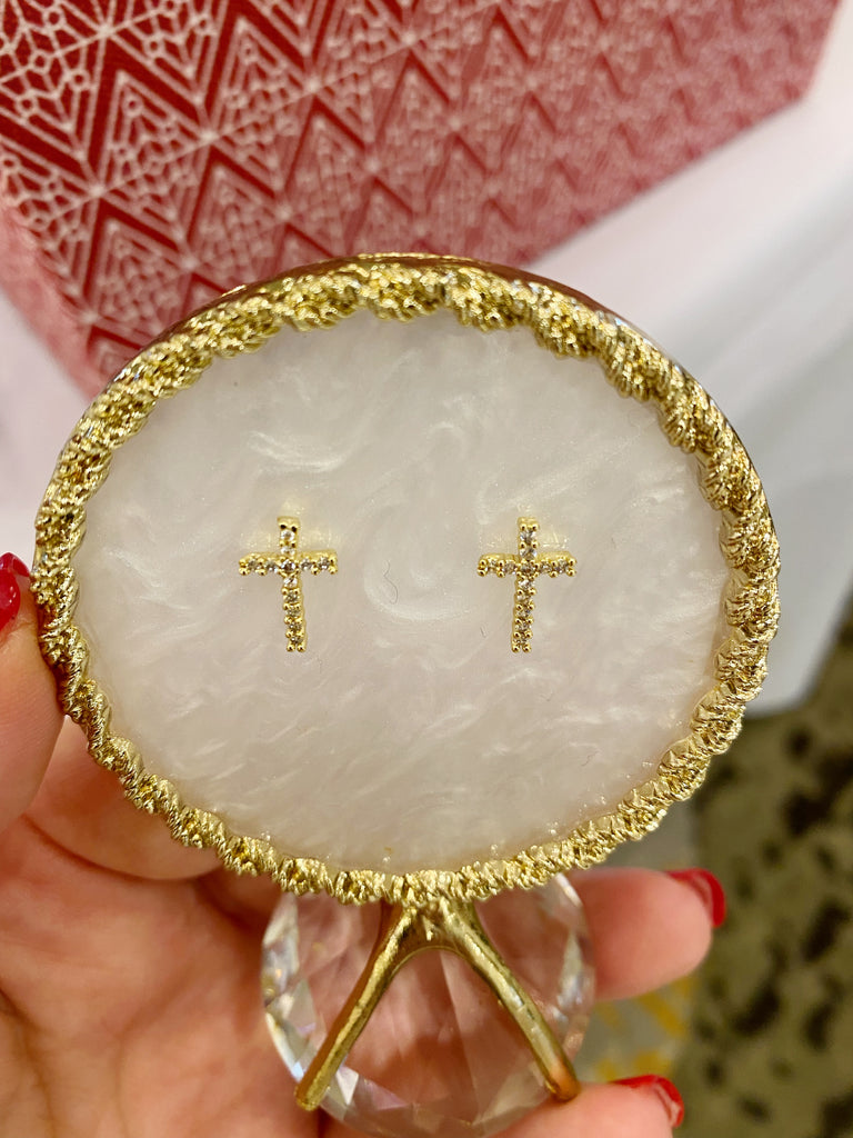 Cross Gold Filled CZ stud earrings