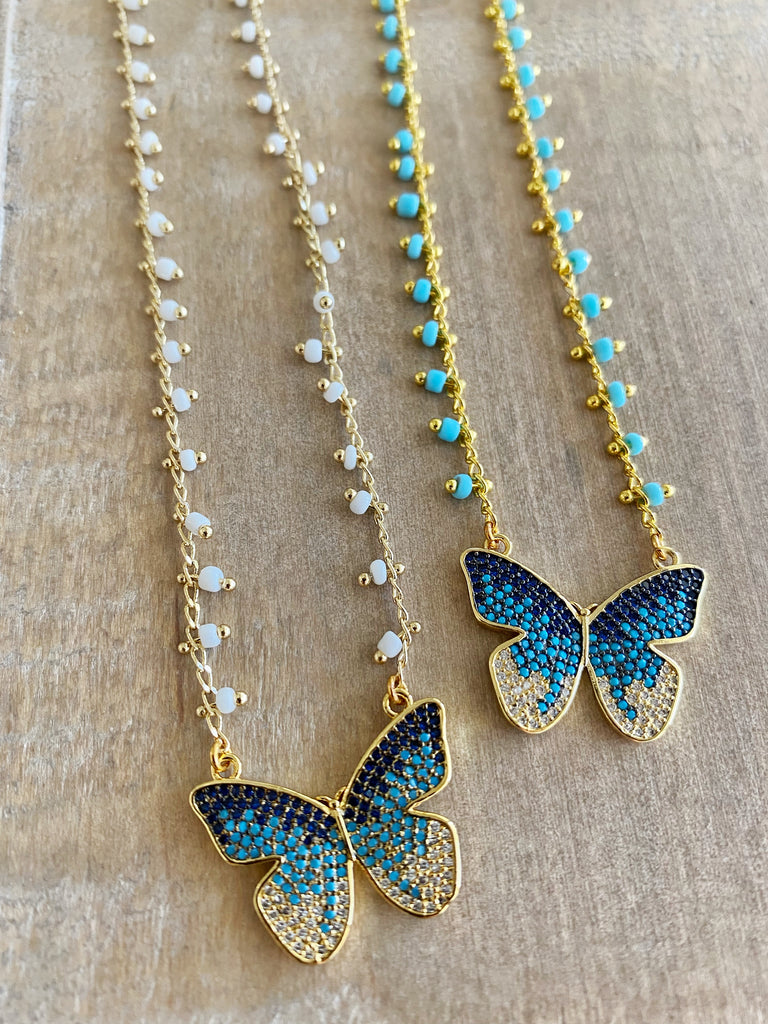 Multicolor Large Butterfly Gold bead necklace