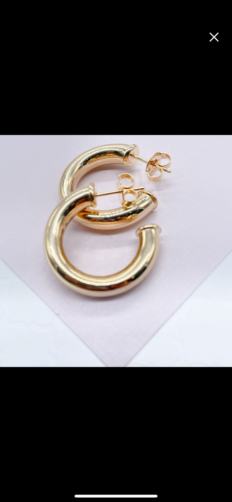 18k Gold Filled Plain Chunky Open Hoop Earrings