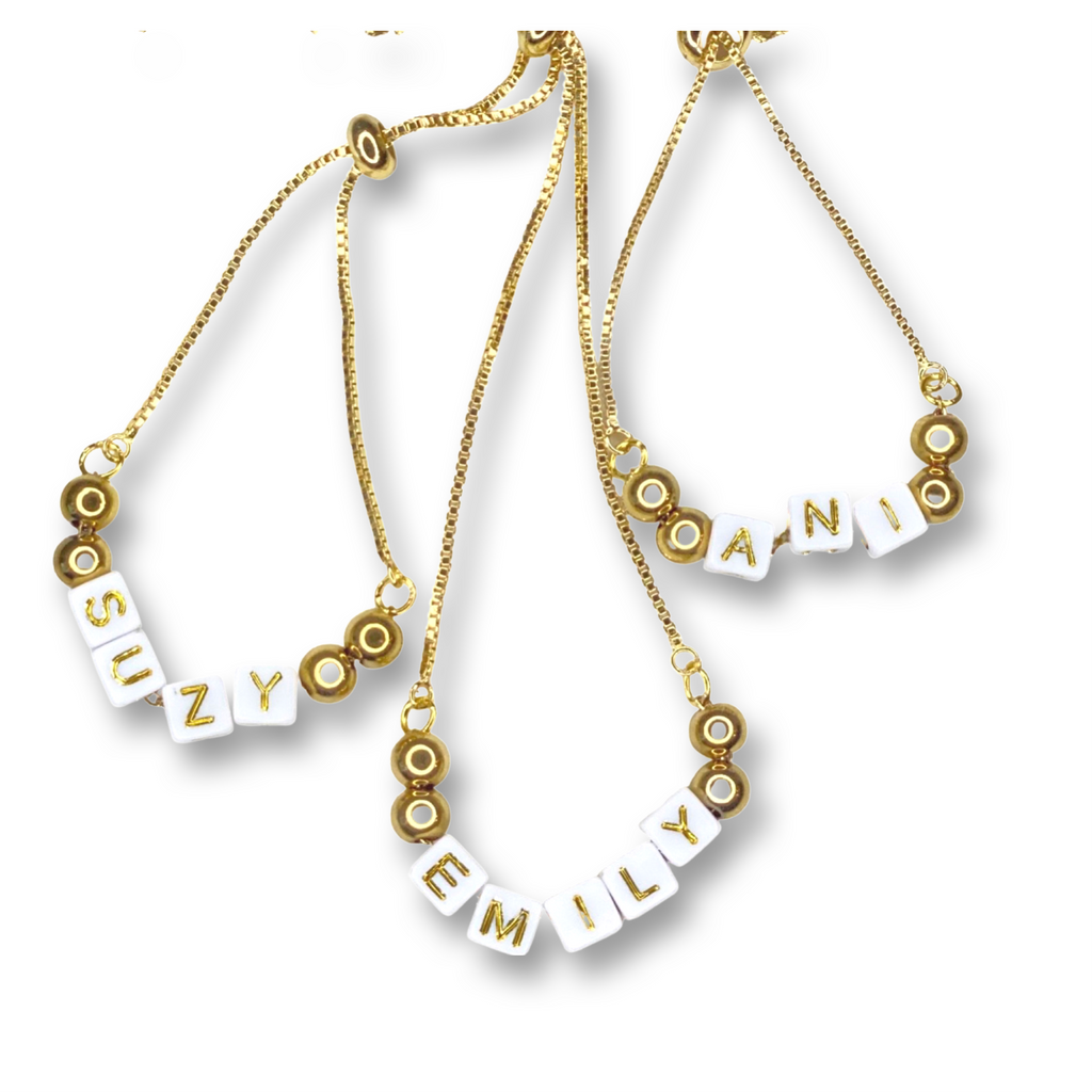 PERSONALIZED NAME Custom Bracelet gold-tone slider Bolo chain bracelet
