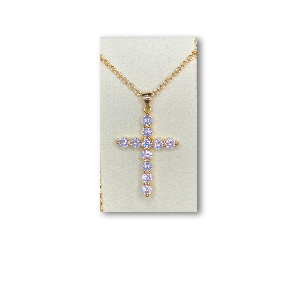 18k Gold Plated LARGE Micro Pave Cross Chain Link Necklace