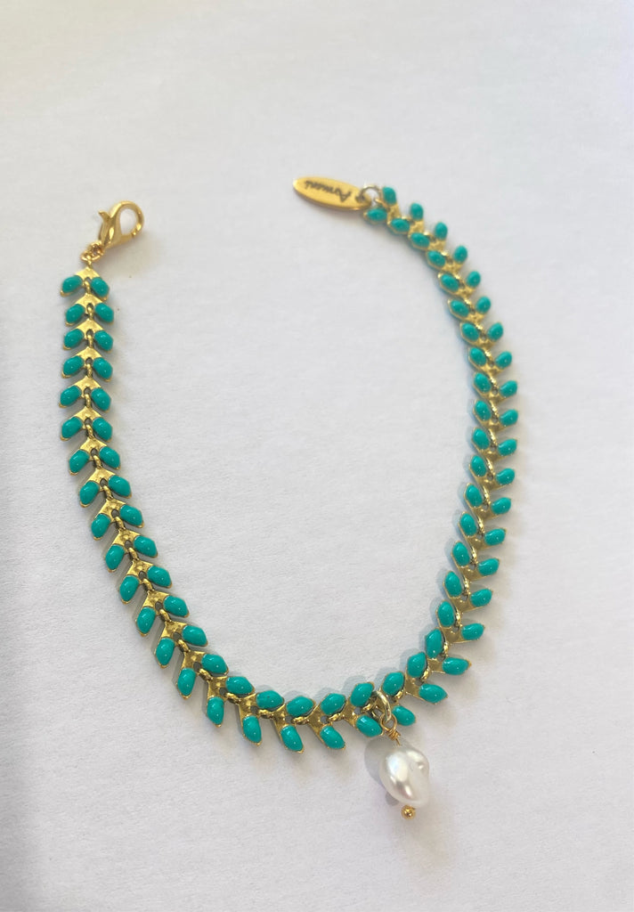 Turquoise Braided Gold Plated Charm Bracelet