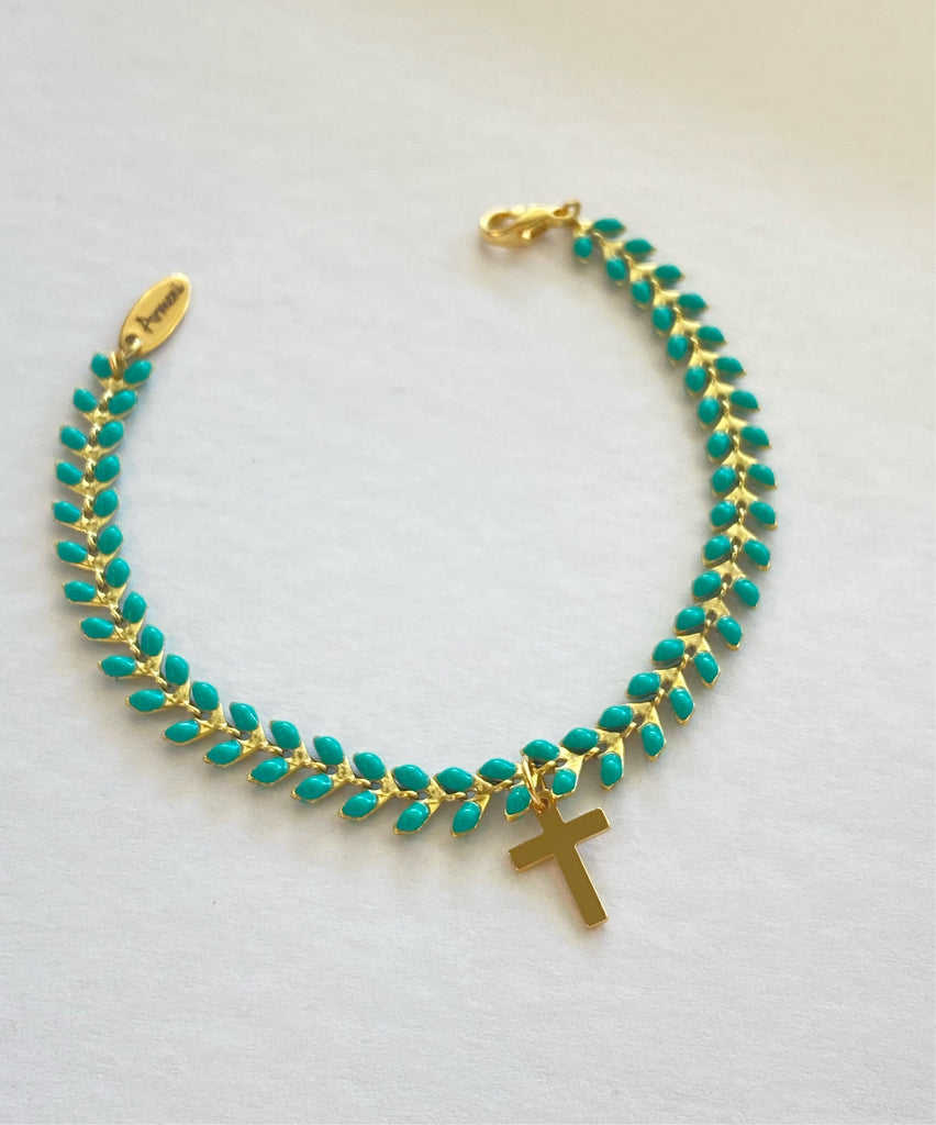 Turquoise Braided Gold Plated Charm Bracelet