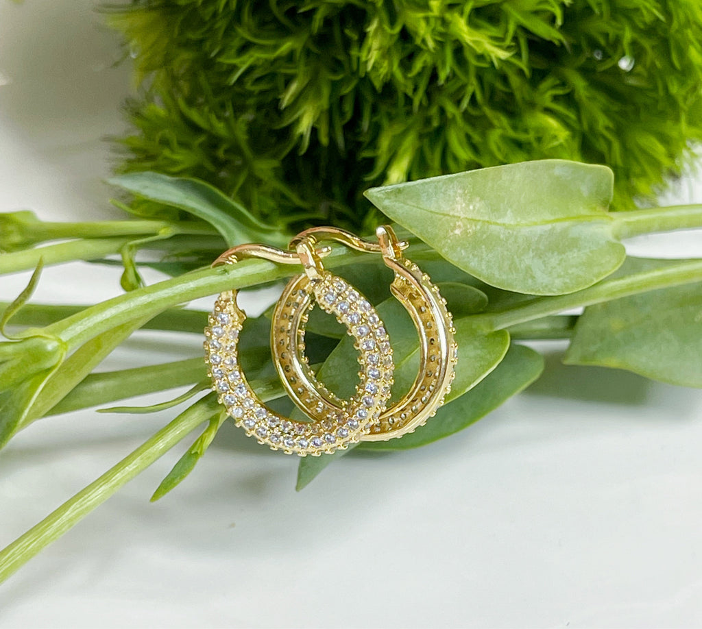CZ Micro Pave Latch Back Gold Huggie Earrings