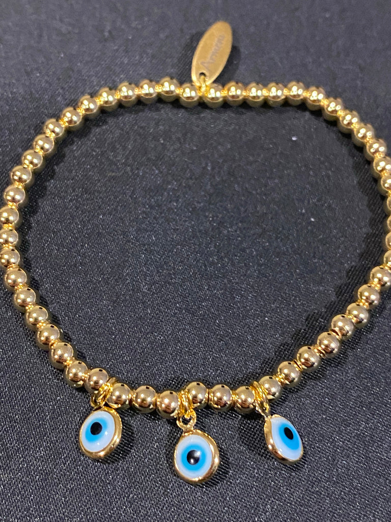 24k Gold Plated EYE SEE YOU Evil Eye charm stretch bracelet