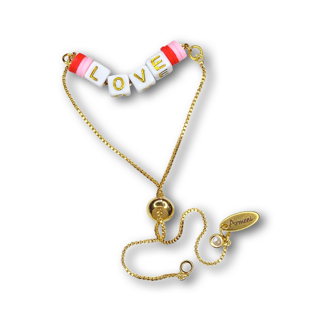 LOVE Gold bolo slider adjustable Valentines Day BFF Bracelet