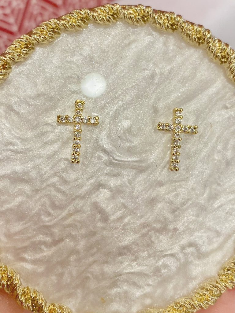 Cross Gold Filled CZ stud earrings
