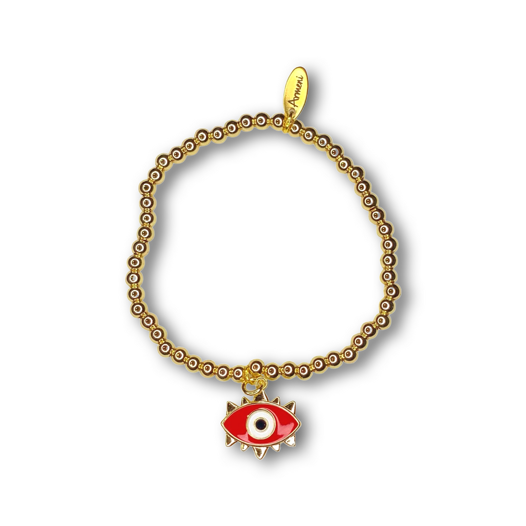 Gold Plated Ball bead chain Evil Eye Charm elastic Bracelet