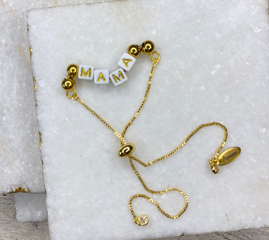 MAMA HOPE FAITH LOVE gold-tone slider Bolo chain bracelet