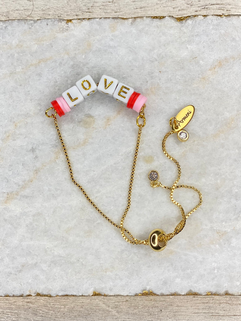 LOVE Gold bolo slider adjustable Valentines Day BFF Bracelet
