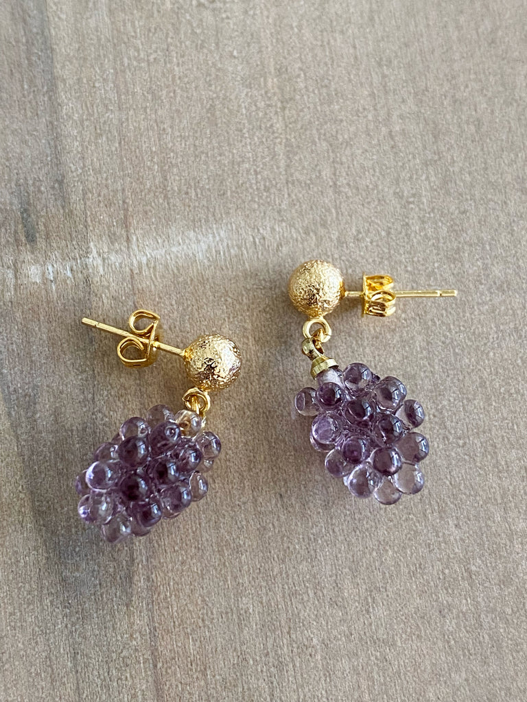 Fruit Grapes Pomegranate Gold Plated Charm Earrings