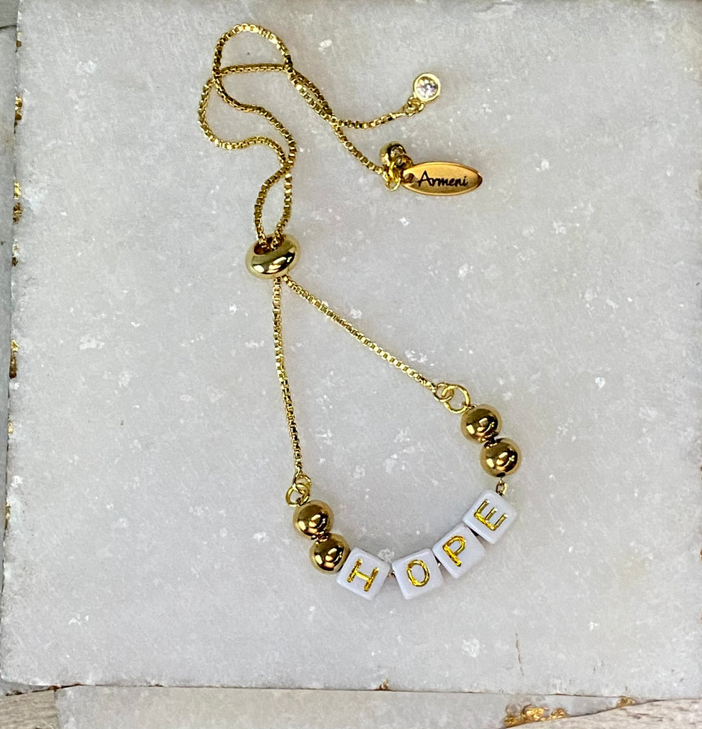 MAMA HOPE FAITH LOVE gold-tone slider Bolo chain bracelet