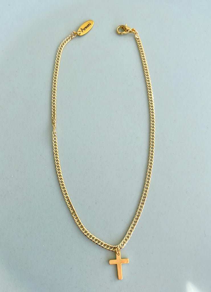 18k gold plated Cross Flat Curb chain anklet