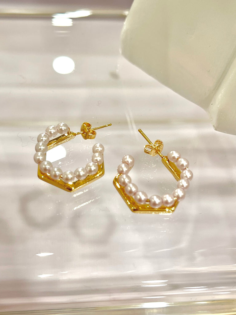 Pearl Gold Plated Huggie Earrings