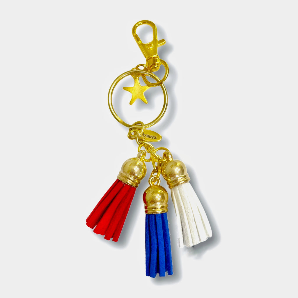 USA American Flag Star Gold Tassel Keychain