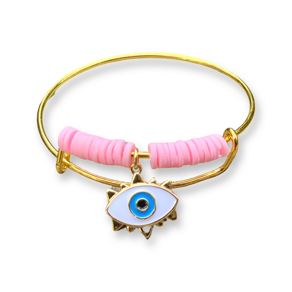 Children’s KIDS Evil Eye baby pink hanging charm bracelet