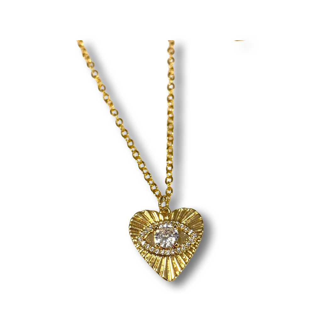 18k Golden Eye Evil Eye Necklace Heart Pendant