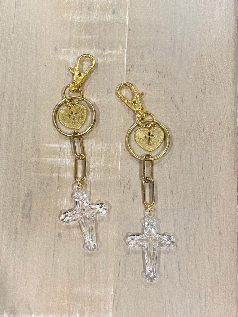 Acrylic Gold Heart Cross Paperclip Keychain