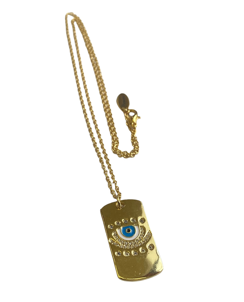 Evil Eye Dog tag Gold filled necklace