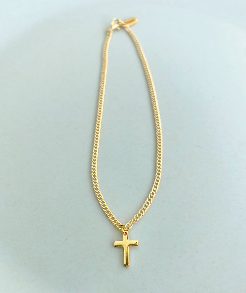 18k gold plated Cross Flat Curb chain anklet